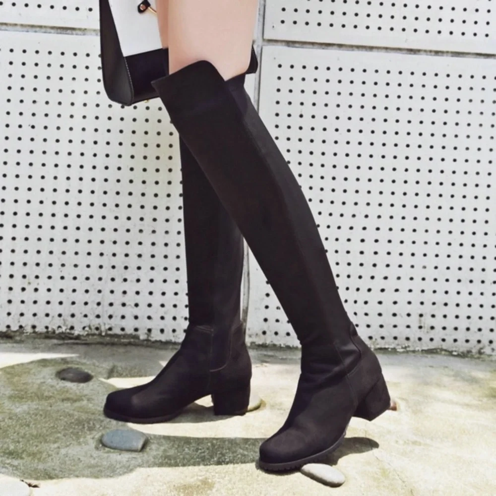Kenneth Cole Elouise Brown Suede & Rib Knit Over The Knee High Boots